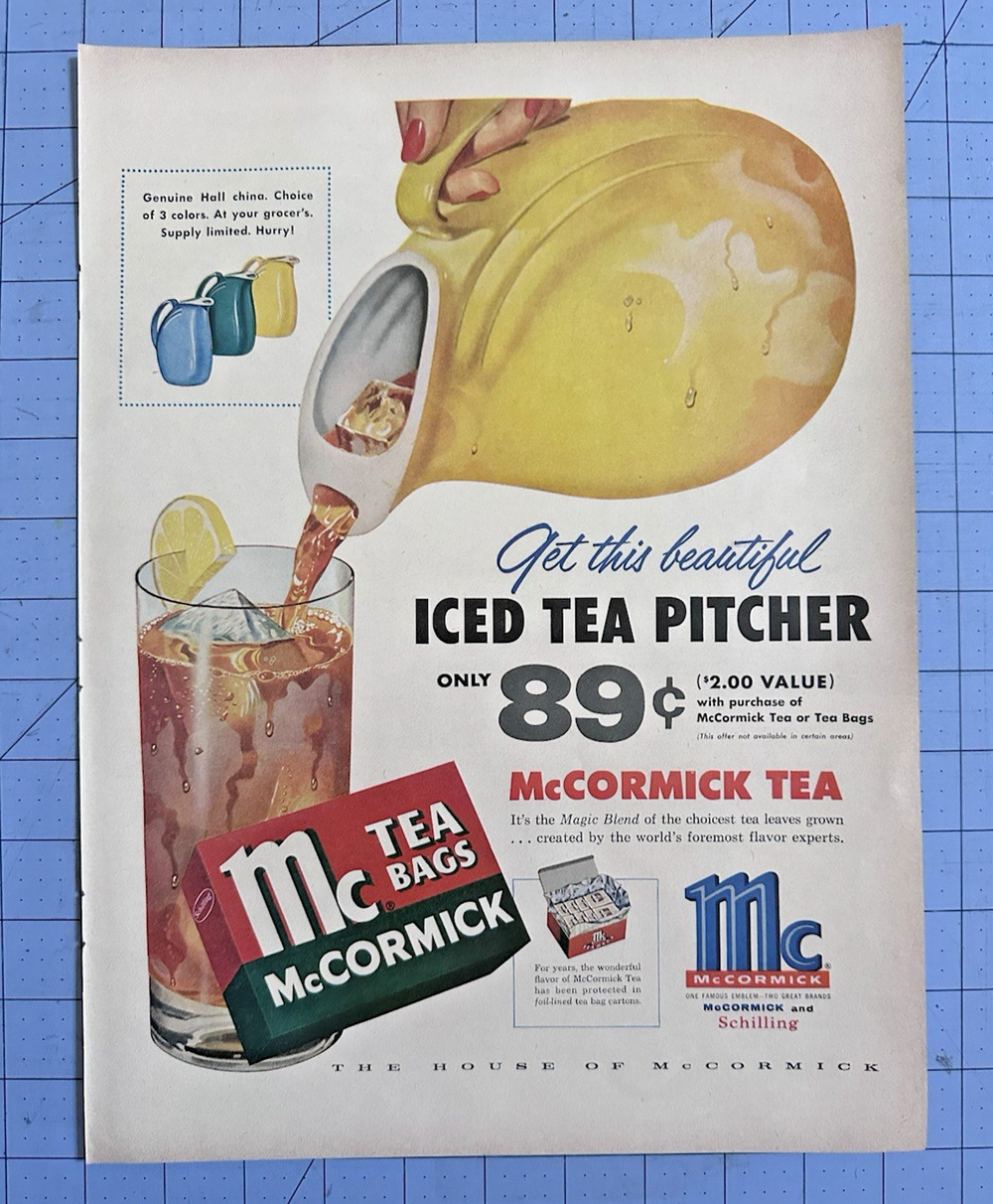 1955 Orig Magazine Ad McCormick Tea For Beautiful Iced Tea Pitcher